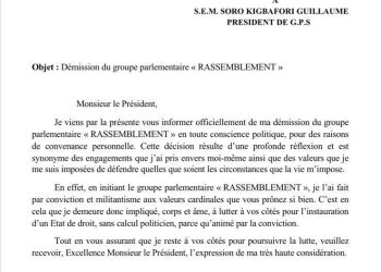 Côte d&rsquo;Ivoire/RACI: Une lettre de démission de Soro Kanigui du groupe de Soro publiée sur les réseaux sociaux