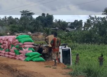 Axe Abidjan-Dabou : Un camion transportant du riz se renverse dans un ravin à Songon